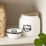 Ib Laursen Plechová dóza na granule pro kočky White 2,2 l, krémová barva, přírodní barva, dřevo, kov