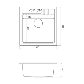 SAPHO - Granitový vestavný dřez mono, 50x52cm, taupe GR1042