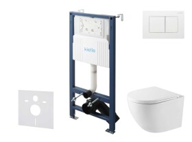 Kielle - Genesis New Set předstěnové instalace, kompaktního klozetu Oudee, Vortex Rimless+, sedátka softclose a tlačítka Gemini New III, lesklá bílá 30528SS43