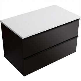 CERANO Koupelnová skříňka Velora - černá matná, úchytka černá + deska z lit. mramoru Elanys - 12 mm - bílá matná - 80x54,2x46,5 cm