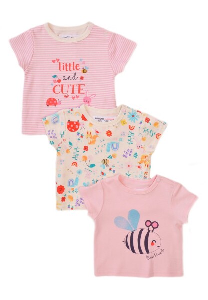 Tričko kojenecké s krátkým rukávem 3pack, Minoti, Garden 3, růžová - 56/62 | 0-3m
