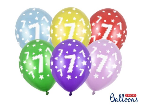 PartyDeco balónky barevné metalické 7. narozeniny (6 ks, náhodné barvy)