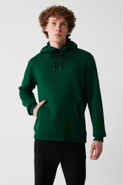 Avva Green Unisex Sweatshirt Hooded Inner Collar Fleece Thread Cotton Regular Fit