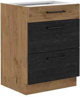 Spodní skříňka Vigo 60 D 3S BB - Premium Box Barva korpusu: Dub Lancelot, Barva dvířek: Dark wood