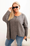 Dámský svetr Plus Size z akrylu s volným střihem a 3/4 rukávem grafitový UNI