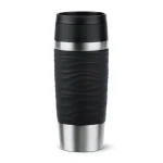 Emsa Travel Mug Waves 0,36 l černá / Termohrnek / nerezová ocel / silikonový povrch (N2021200)