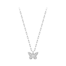 Ocelový náhrdelník s motýlem - chirurgická ocel, Stříbrná 44 cm + 5 cm (prodloužení)