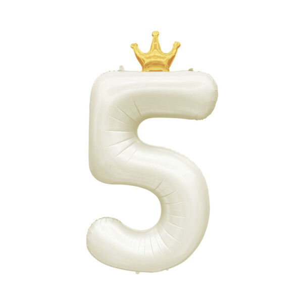 Balónek fóliový 82 cm světle krémový s korunkou číslo 5 - Albi