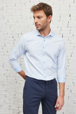 AC&Co Altınyıldız Classics Men's Blue Slim Fit Slim Fit Italian Collar Dobby Shirt.