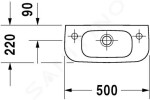 DURAVIT - D-Code Umývátko 500x220 mm, s přepadem, s otvorem pro baterii vlevo, bílá 07065000092