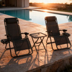 Sada 2 polohovacích zahradních židlí se stolem - černá