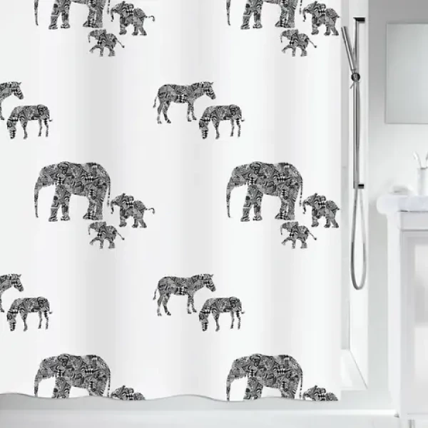 Spirella SERENGETI bílý / Sprchový závěs / motiv zvířata / polyester / 180 x 200 cm