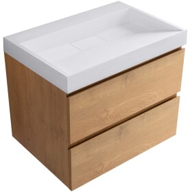 CERANO - Koupelnová skříňka Carole - dub medový + umyvadlo z lit. mramoru Vita - bílá lesklá - 70x58x46 CER-669103