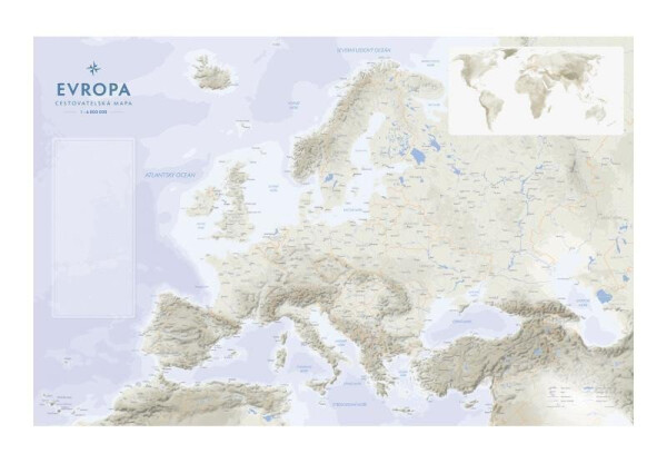 Evropa - Cestovatelská mapa na desce 1:6 800 000