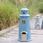 Chic Antique Svítící dekorace LED Lighthouse Opal Blue, modrá barva, keramika