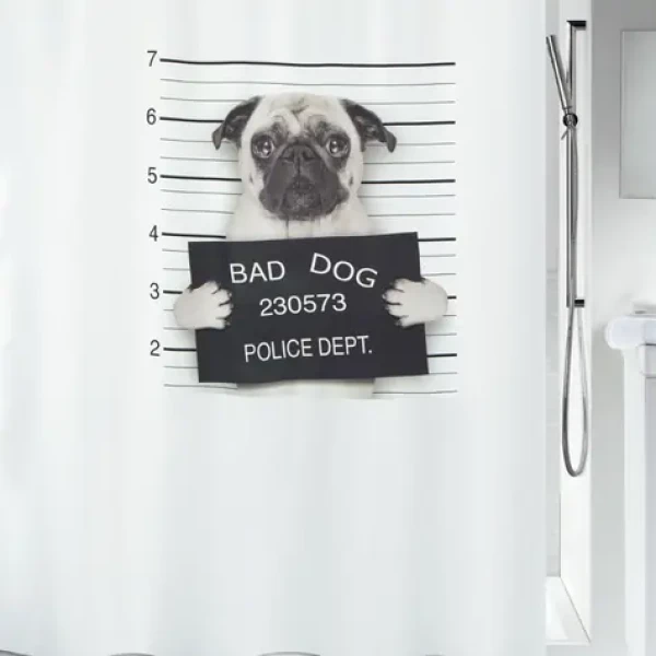 Spirella BAD Dog bílá / Sprchový závěs / motiv pes / 180 x 200 cm / polyester
