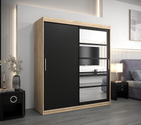 Šatní skříň Abi Ro1 Barva korpusu: Dub Sonoma, Rozměry: 180 cm, Dveře: Černá