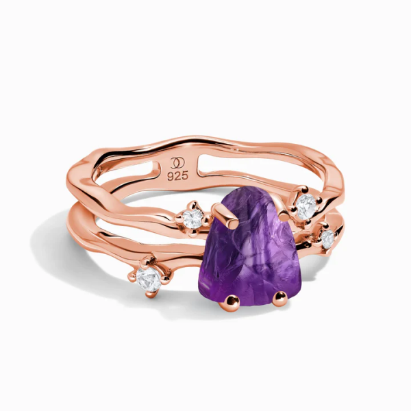 Royal Fashion prsten 18k zlato Vermeil SKA-R006-ROSEGOLD-AMETHYST Velikost: 9 (EU: 59-60)