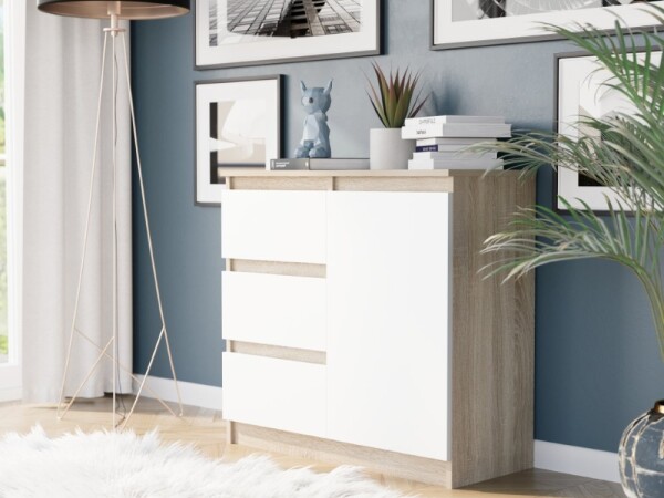 DumDekorace Komoda R-80-S3 se zásuvkami 80 cm - různé barevné varianty sonoma mix bílá