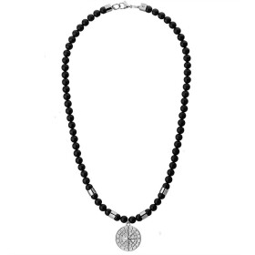 Pánský korálkový náhrdelník Diego - přírodní onyx, větrná růžice, Černá 50 cm