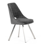 Židle jídelní, šedá látka, kovové nohy, broušená nerez.