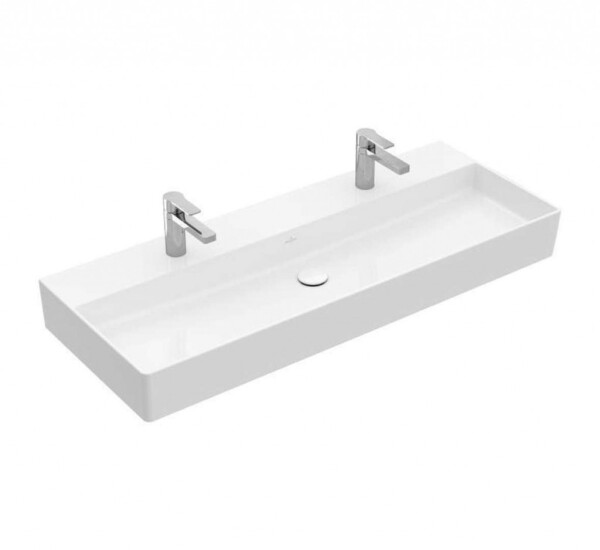 VILLEROY & BOCH - Memento 2.0 Dvojumyvadlo 120x47 cm, bez přepadu, 2 otvory pro baterii, alpská bílá 4A22C101