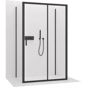 CERANO Třístěnný sprchový kout Varone LINE U L/P - 6 mm - černá matná, transparentní sklo - 130x100x195 cm - posuvný