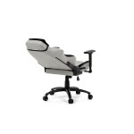 Herní křeslo, stříbrná látka, houpací mechanismus, polohování opěradla 90°-180°, 3D područky, polštáře z paměťové pěny,