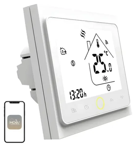 MOES BHT-002 bílá / Termostat / Wi-Fi / elektrické podlahové topení / LCD displej (WHT-002-GB-WH-MS)