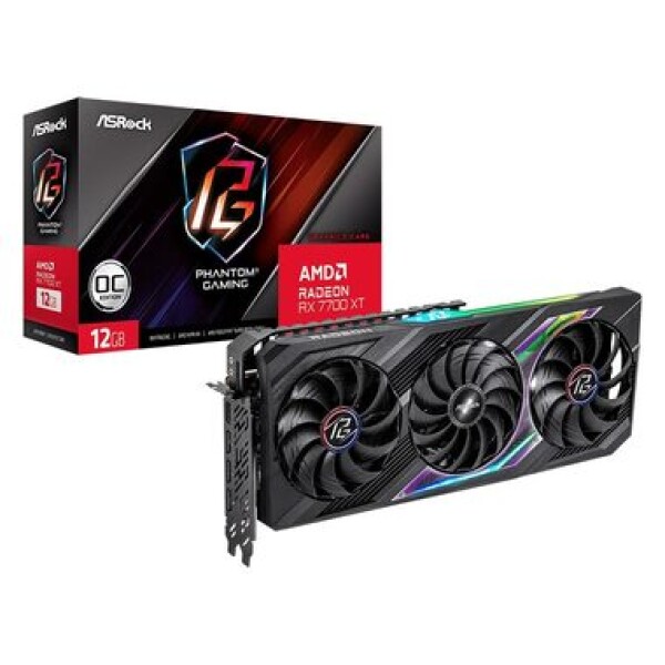 ASRock Radeon RX 7700 XT Phantom Gaming 12GB OC / 1900-2599 MHz / 12GB GDDR6 / 192-bit / 1x HDMI + 3x DP / (8+8) (90-GA4LZZ-00UANF)