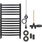 CERANO Koupelnový radiátorový set Paolo - kombinované vytápění, wifi tyč - boční jednobodové připojení - 300W - černá matná - 850x550 mm