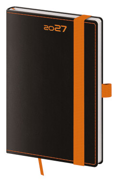 Týdenní diář 2027 Helma kapesní Black Orange s poutkem