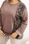Dámská mikina Plus Size s bavlnou a leopardím lampasem a šňůrkou hnědá UNI