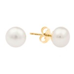 Náušnice s 8 mm bílou perlou Cinzia Gold - chirurgická ocel, Zlatá Bílá