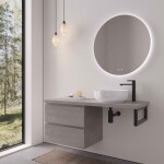CERANO - Koupelnová skříňka Carole - betonově šedá + deska pod umyvadlo Navira Pro - 36 mm + konzole černá - 120x46x51,6 CER-606168