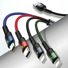 USAMS SJ317 U26 černá / Nabíjecí kabel / 4v1 / 2x Lightning / MicroUSB / USB-C / Opletený / 1.2m / 2A (SJ317USB01)