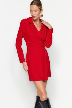 Trendyol červené tlačítko Detailní mini tkané bundové šaty