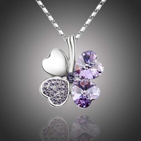 Náhrdelník Swarovski Elements Čtyřlístek pro štěstí - světle fialový, Fialová 40 cm + 5 cm (prodloužení)