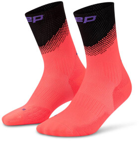 CEP dámské běžecké kompresní vysoké ponožky EDT. SPLIT - neon coral/black Velikost: IV (Vel. chodidla 40-43)