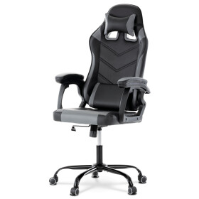 Herní křeslo, houpací mechanismus, šedá ekokůže, KA-L626 GREY