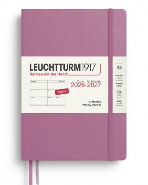 Týdenní plánovač Dusty Rose, Weekly Planner Medium A5 2027, 18měs., anglicky