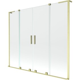 MEXEN/S - Velar L Duo dvoukřídlá posuvná vanová zástěna 200 x 150, transparent, zlatá kartáčovaná 896-200-003-02-55