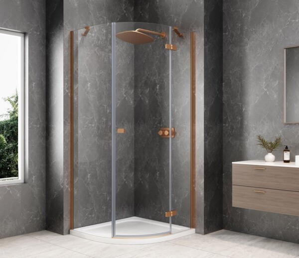 POLYSAN - GLOBE COPPER MATT čtvrtkruhový sprchový kout 1000x1000, čiré sklo, pravé GB2610RPG