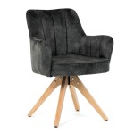 Židle jídelní, otočný mechanismus 360°, taštičkové pružiny v sedáku, tmavě zelená látka, noha masiv dub