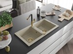 MEXEN/S - Mario granitový dřez 2-bowl včetně baterie Flora, béžová 6504-69-670401-57-G