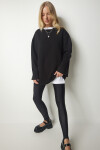 Happiness İstanbul Women's Black Shark Oversized Knitted Sweatshirt