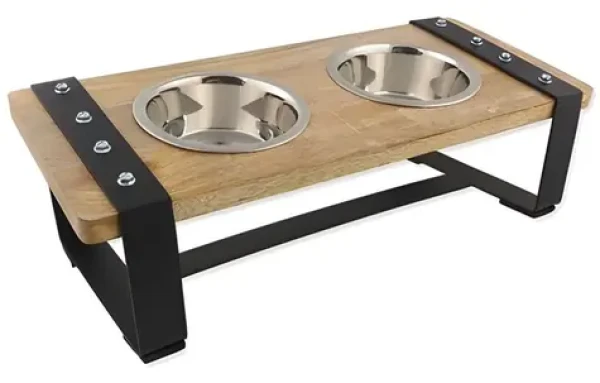 Dog Fantasy Misky se dřevěným stojánkem / Misky pro psy a kočky / Nerezová ocel / 2x 400 ml (454-855381)