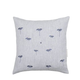 Bastion Collections Lněný povlak na polštář Blue With Flowers 50 x 50 cm, modrá barva, textil