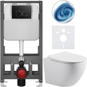 CERANO Kompletní WC set Basic/Cesso - bílá lesklá - WC tlačítko Dualo/Černá - volně stojící - předstěnová instalace - 49x36 cm - 8050BD85977