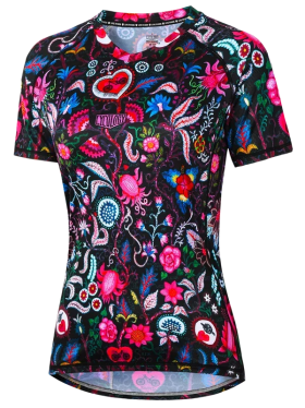 MTB dres CYCOLOGY Secret Garden, Black, dámský, krátký rukáv (Motiv Secret Garden, velikost M)